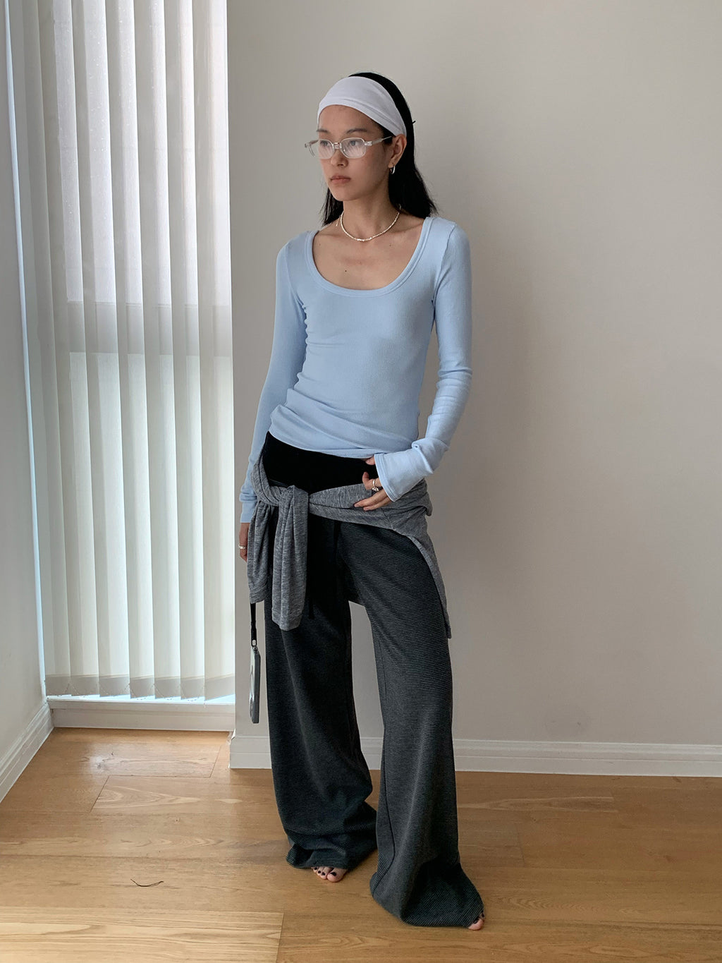 Scoop Neck Adjustable Open Back Long Sleeve Top