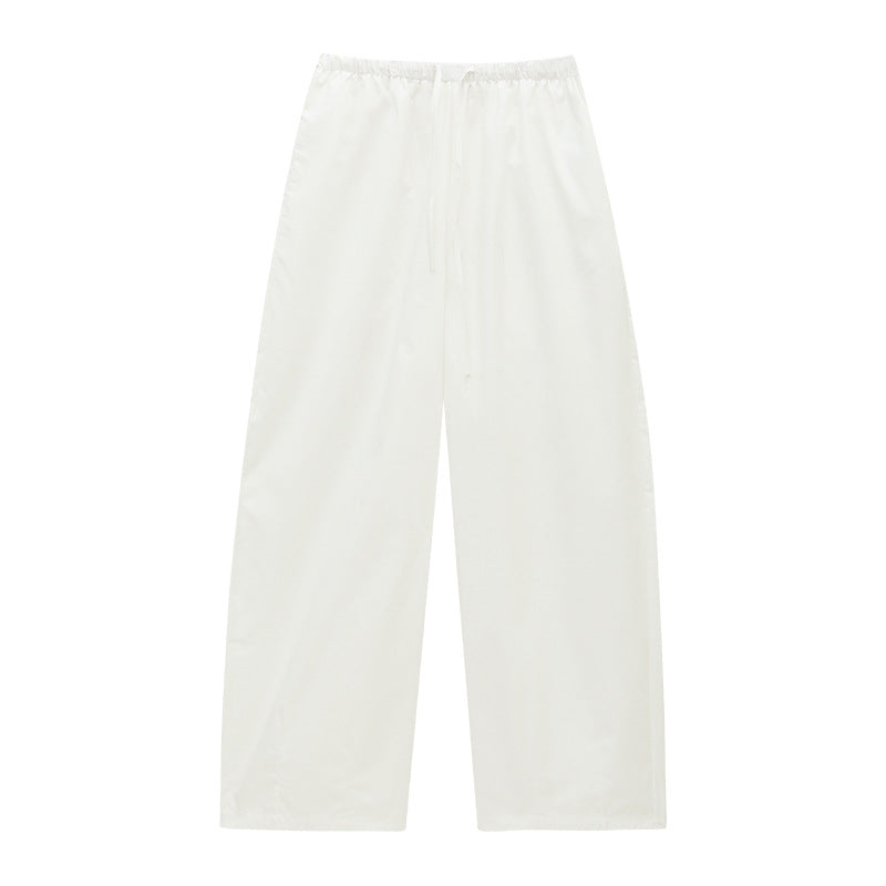 Versatile Drawstring Wide-Leg Curved Pants