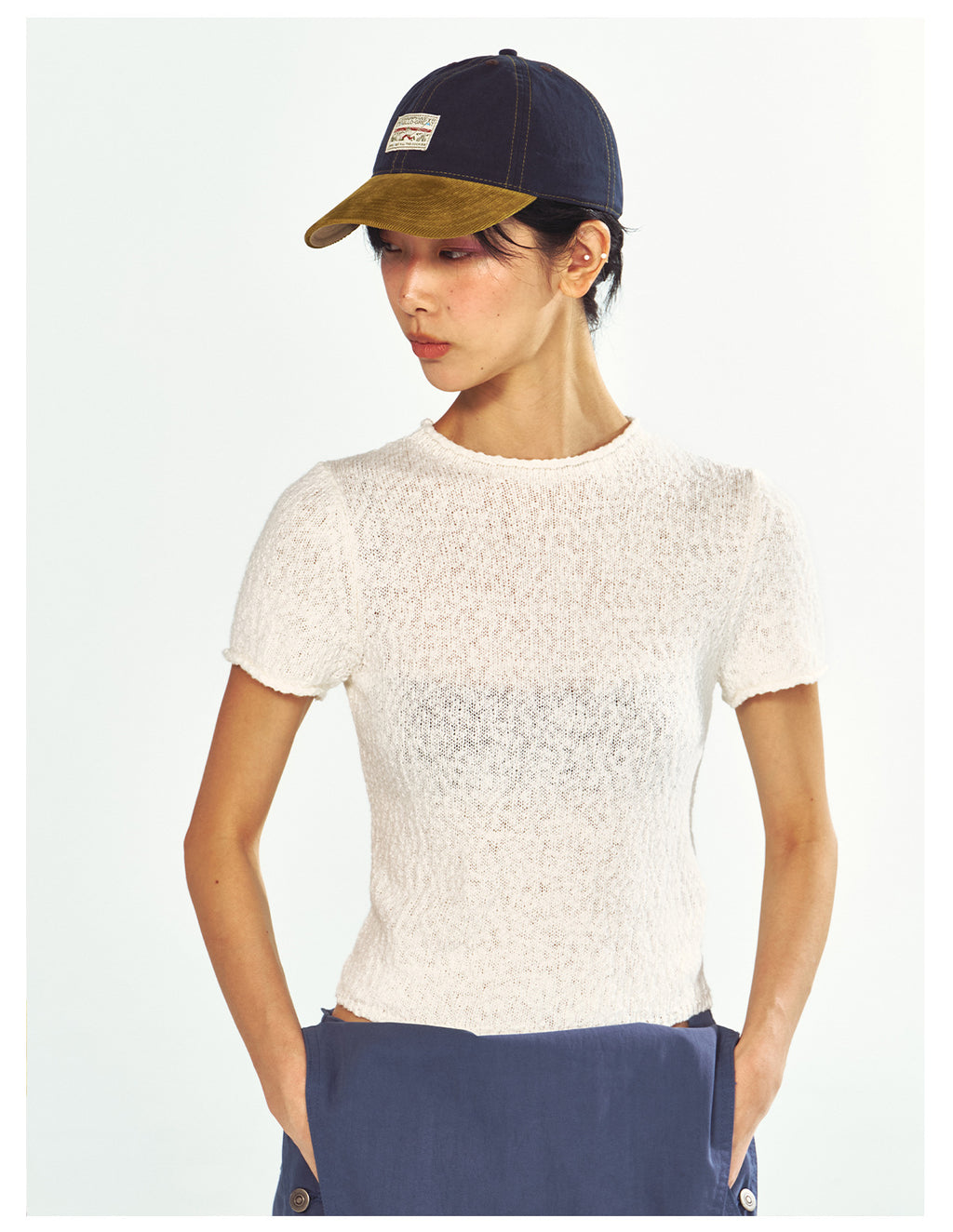 Textured Cotton Half-turtleneck Short-sleeve Knit t-Shirt