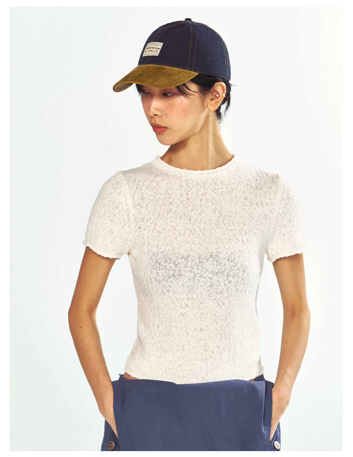 Textured Cotton Half-turtleneck Short-sleeve Knit t-Shirt