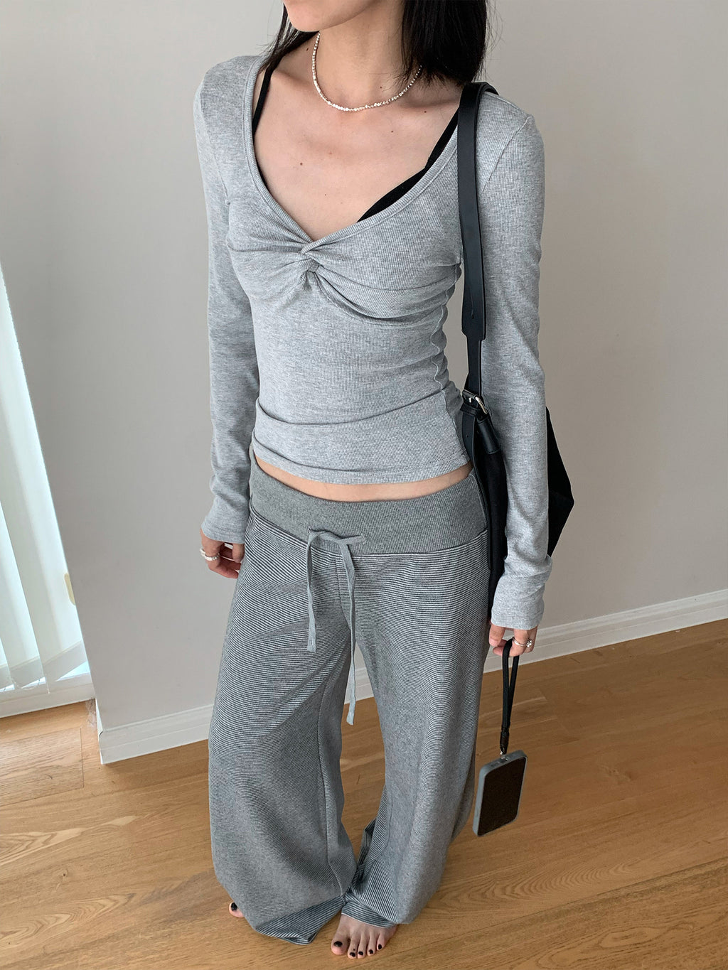 Twist Front Scoop Neck Long Sleeve Top