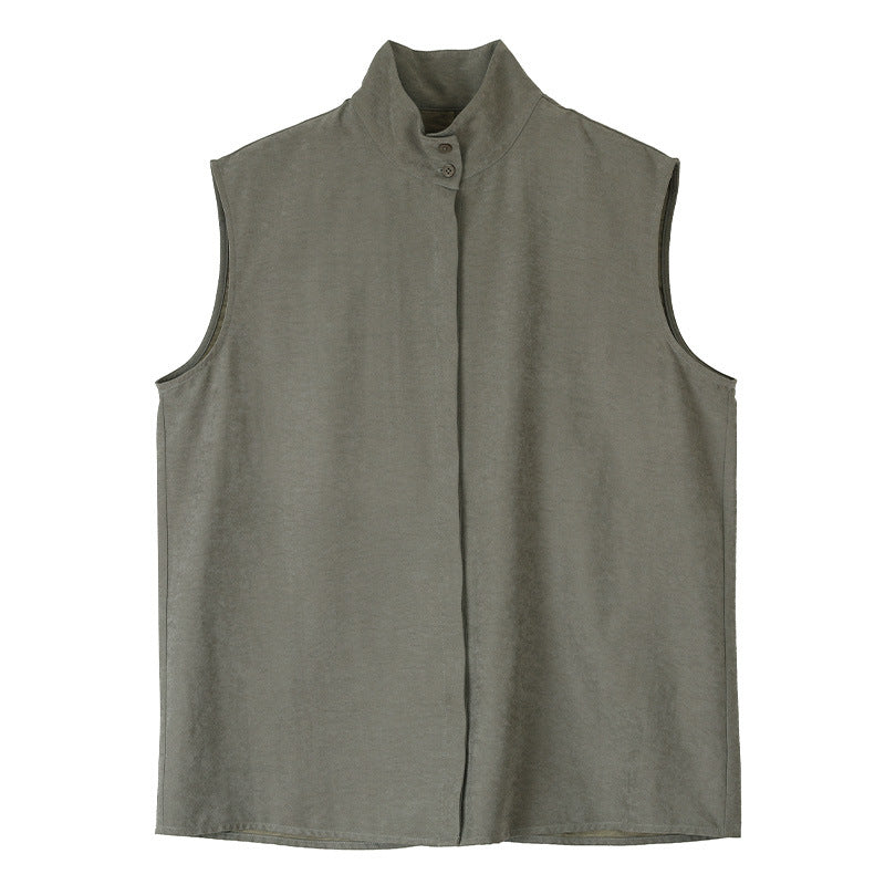 Elegant Sleeveless Stand Collar Versatile Shirt