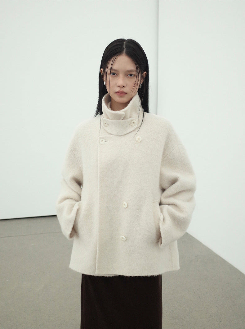 Wrapfront Double-Breasted Alpaca Wool Coat