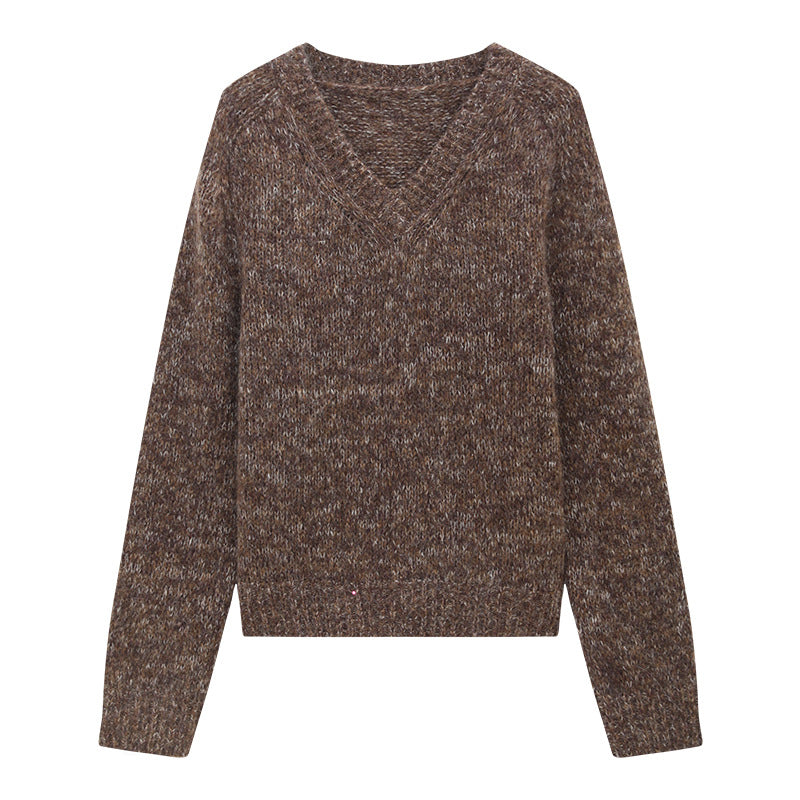 Tulle V-neck Thick Warm Mohair Sweater