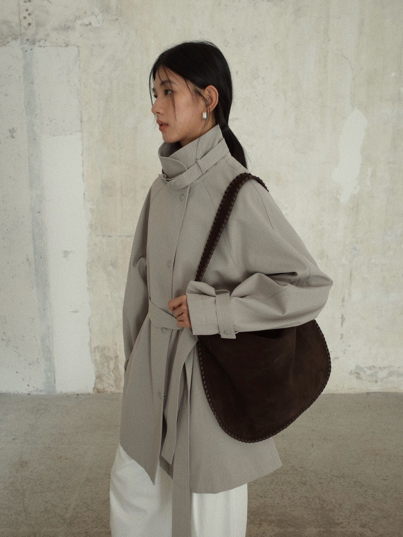 Stand-Up Collar Mid-Length Stylish Trench Coat