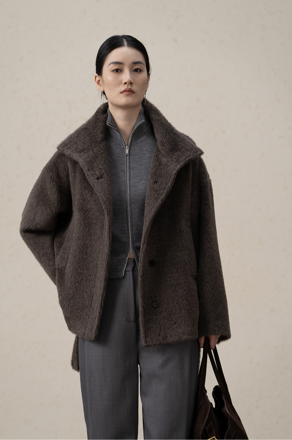 Suri Alpaca & Wool Lace-Up Downy Short Coat