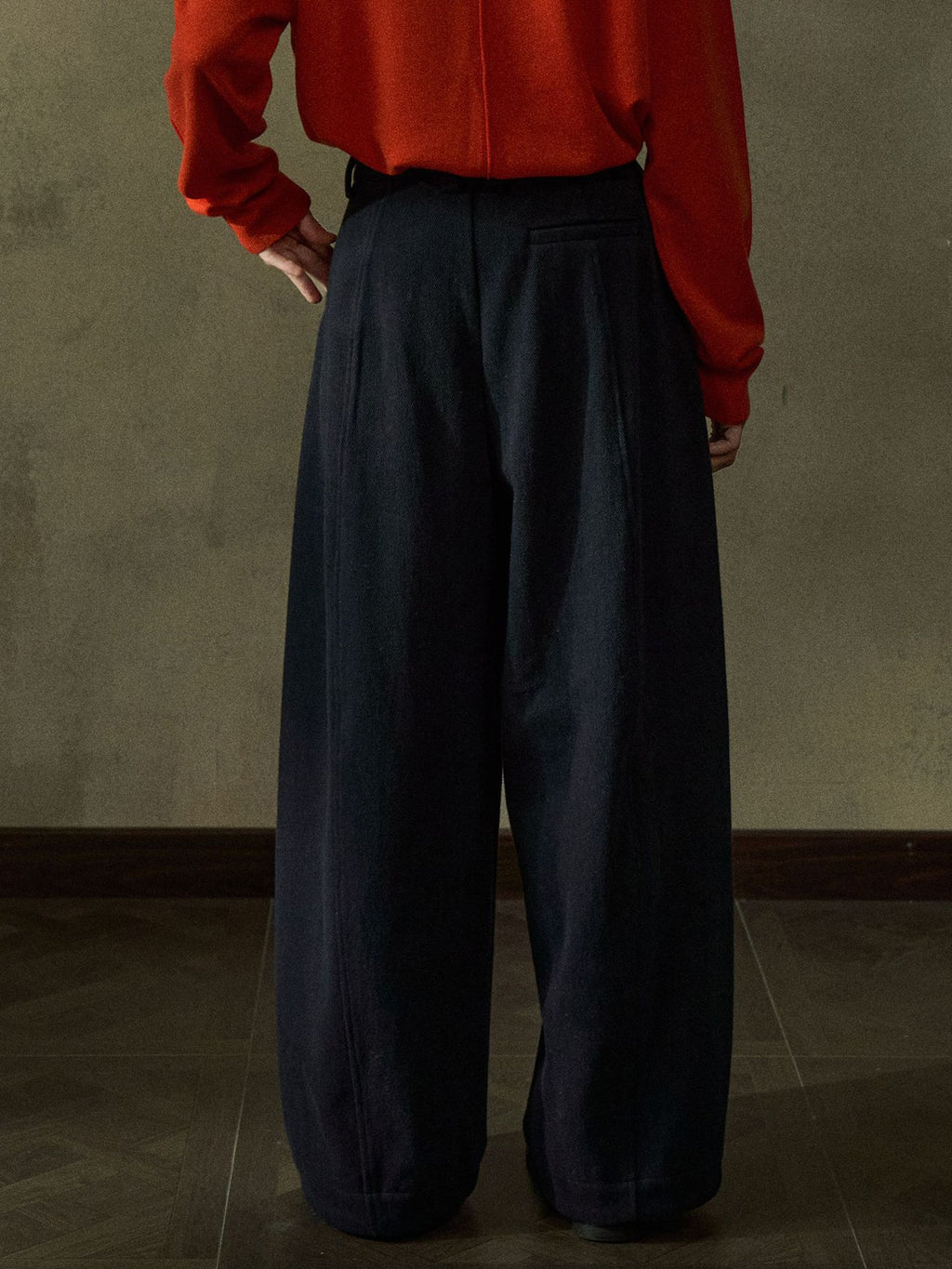 Twill Brushed Fleece Pleated Wide-Leg Pants