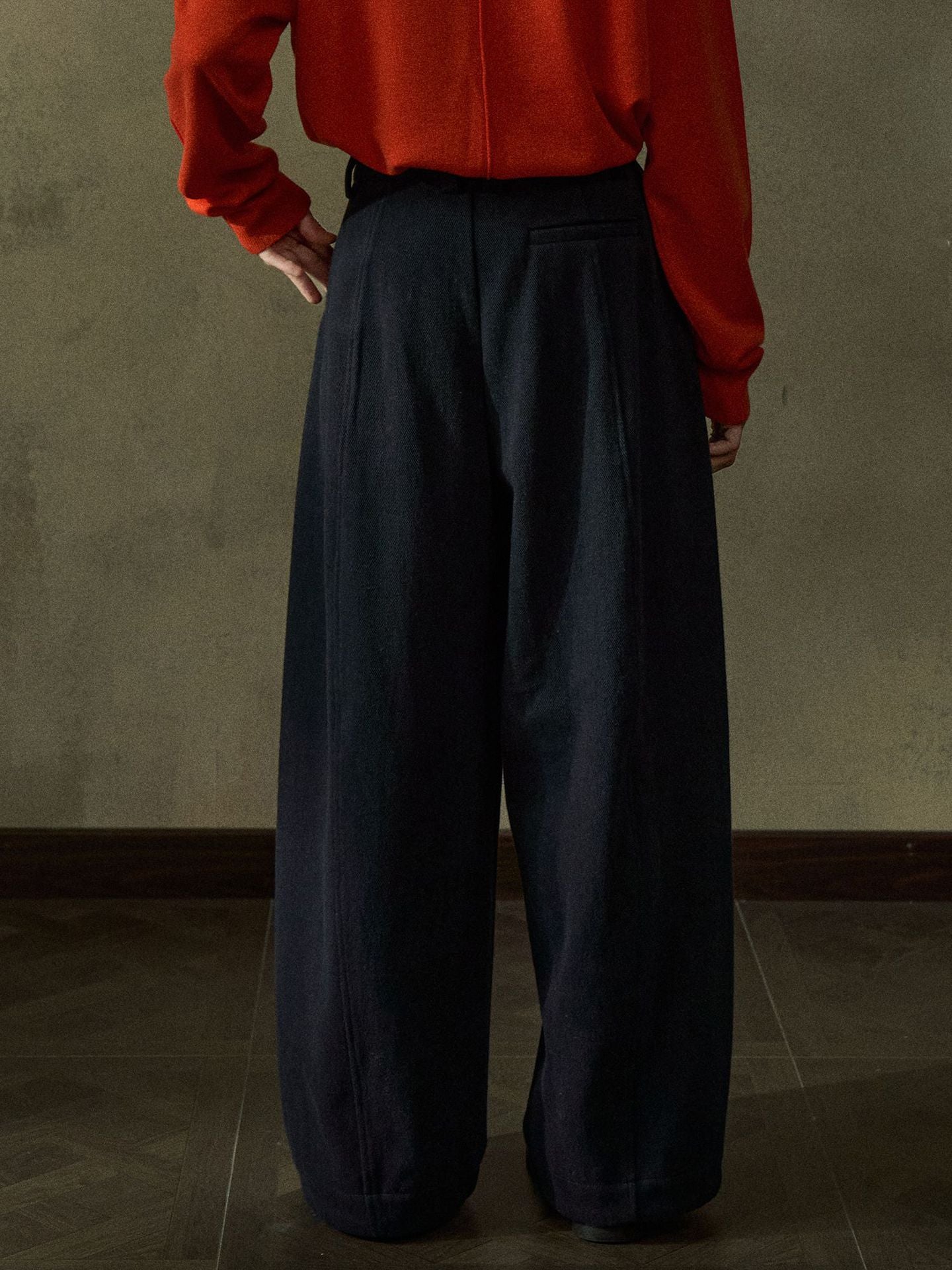 Twill Brushed Fleece Pleated Wide-Leg Pants