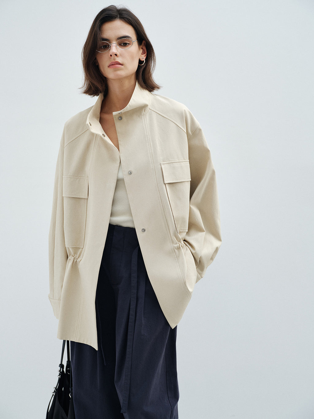 Stand Collar Large Patch Pocket Jacket
