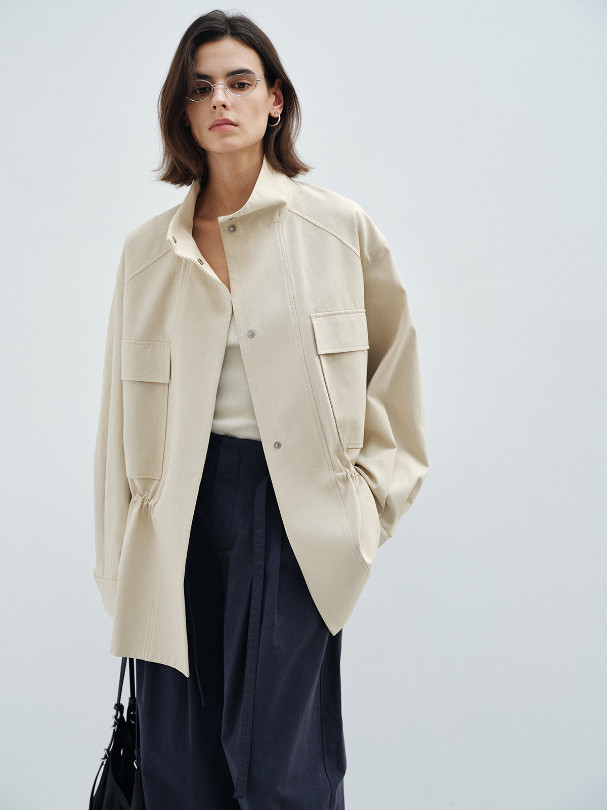 Stand Collar Large Patch Pocket Jacket