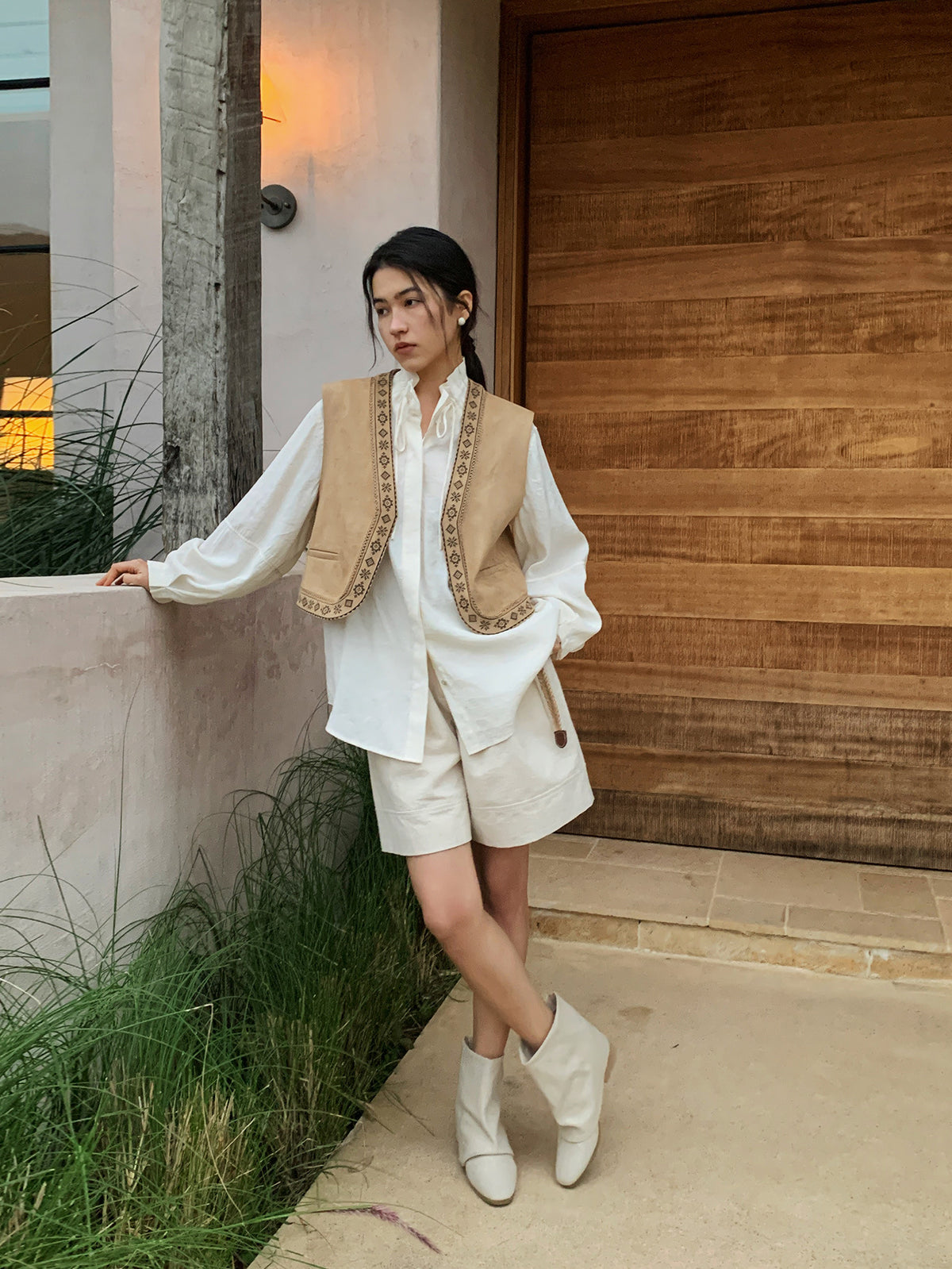 Linen Casual Wide-leg Belt Shorts