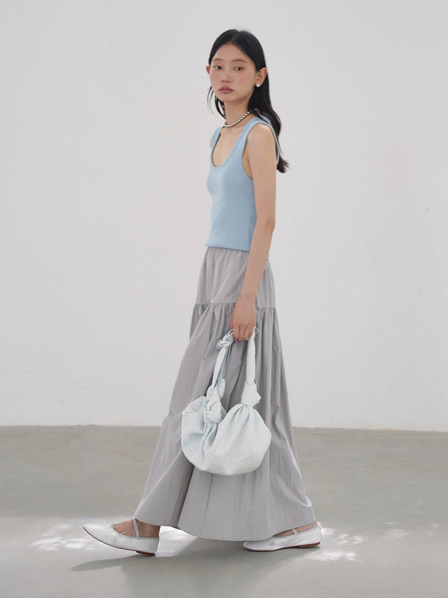 Pleated Simple Style Maxi Skirt