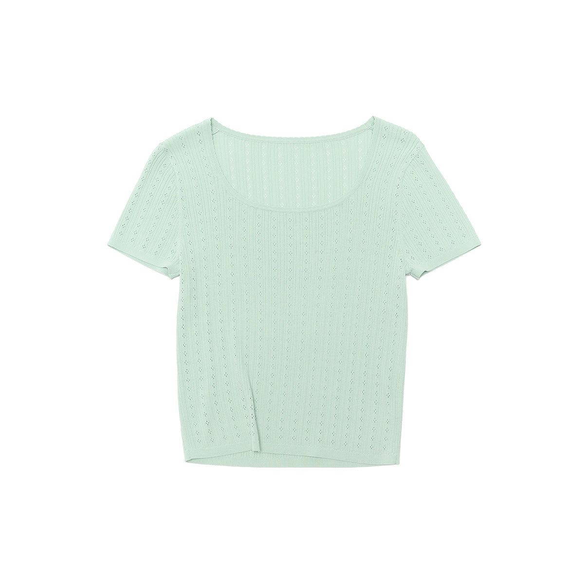 Delicate Mesh Lace Square Neck Slim Fit Knit Top