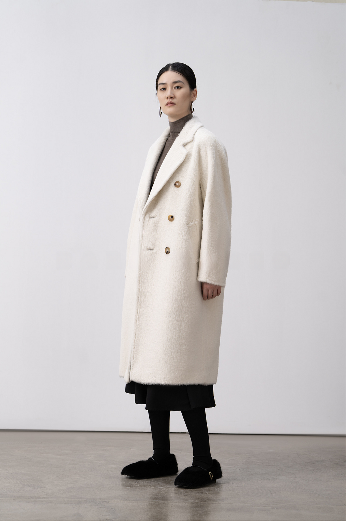 Merino Wool Fluffy Belted Long Coat