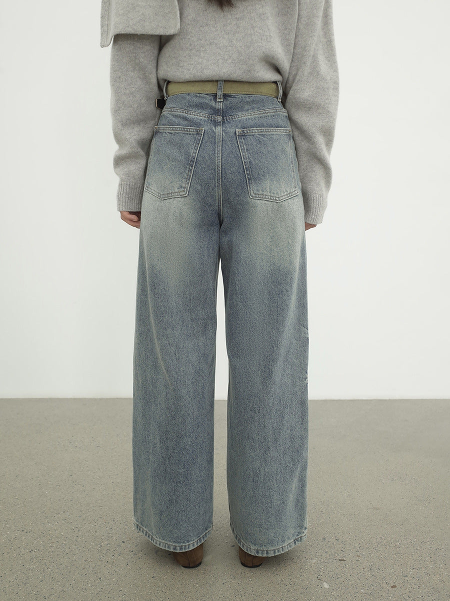 High-Rise Straight-Leg Washed Jeans