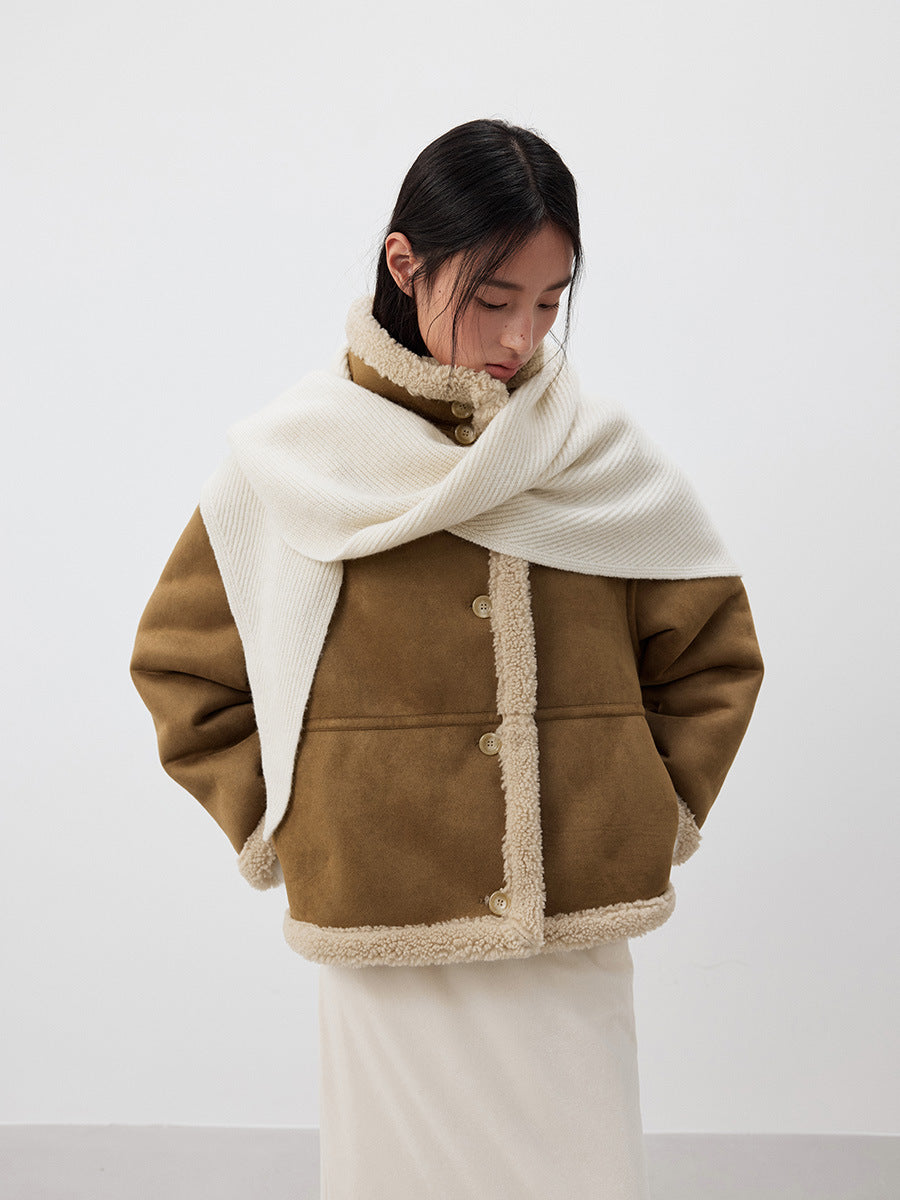 Stand Collar Faux Fur Smooth Coat