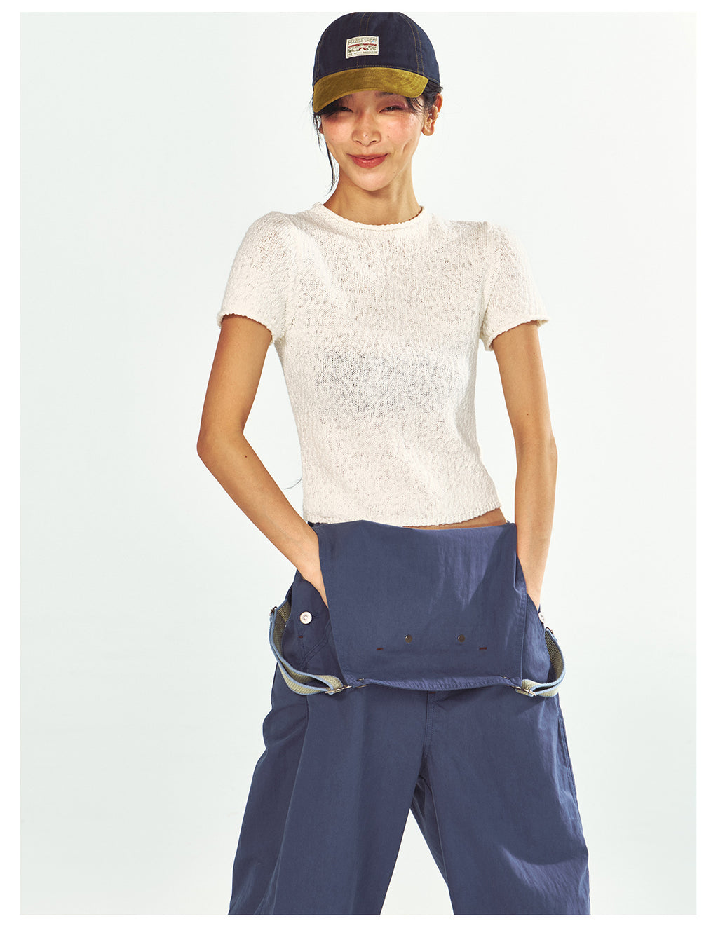 Textured Cotton Half-turtleneck Short-sleeve Knit t-Shirt