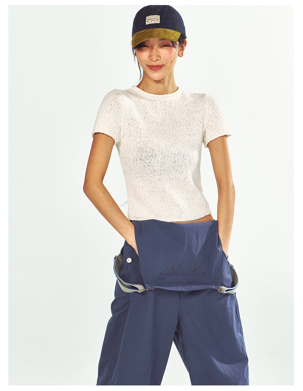 Textured Cotton Half-turtleneck Short-sleeve Knit t-Shirt