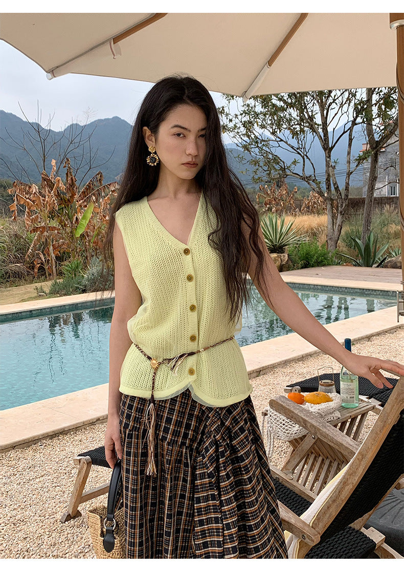 Silk Mesh Knit Wool Vest