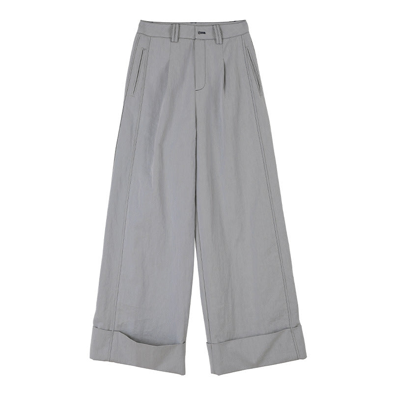 Long Rolled-Edge Straight-Leg Women's Pants