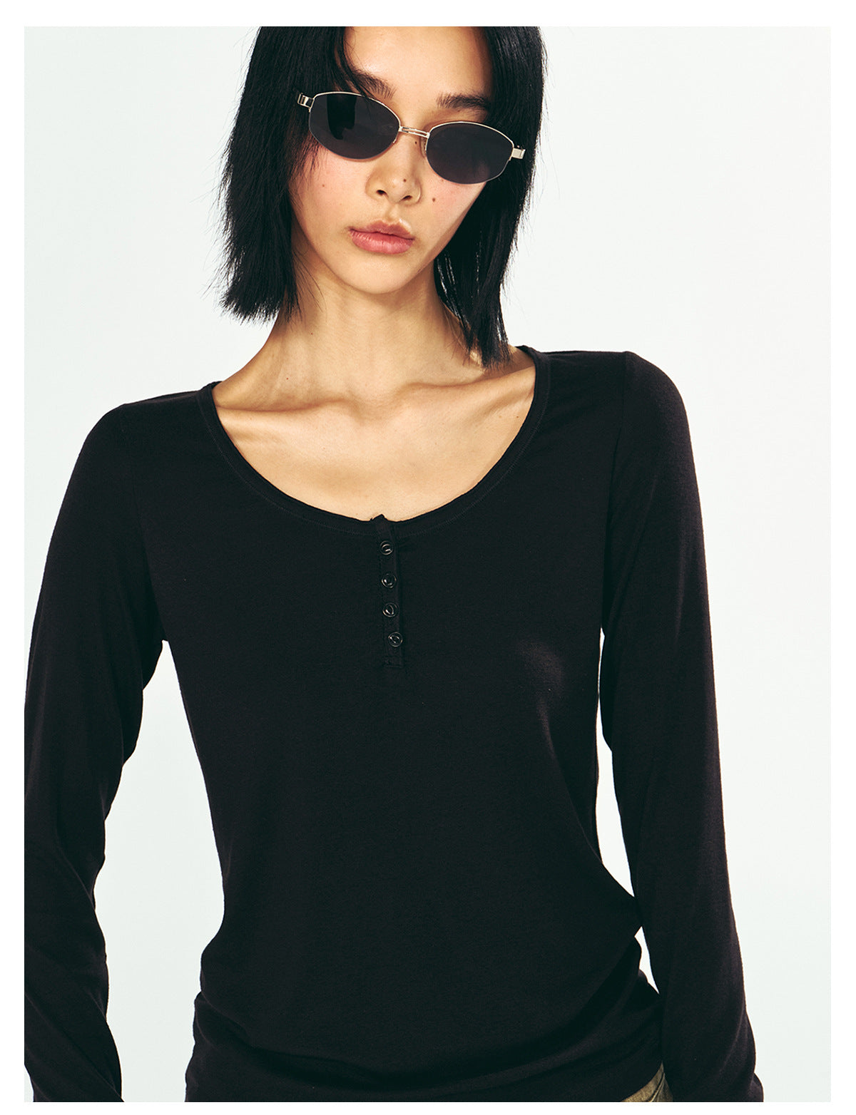 Skin-Friendly U-Neck Long Sleeve Shirt
