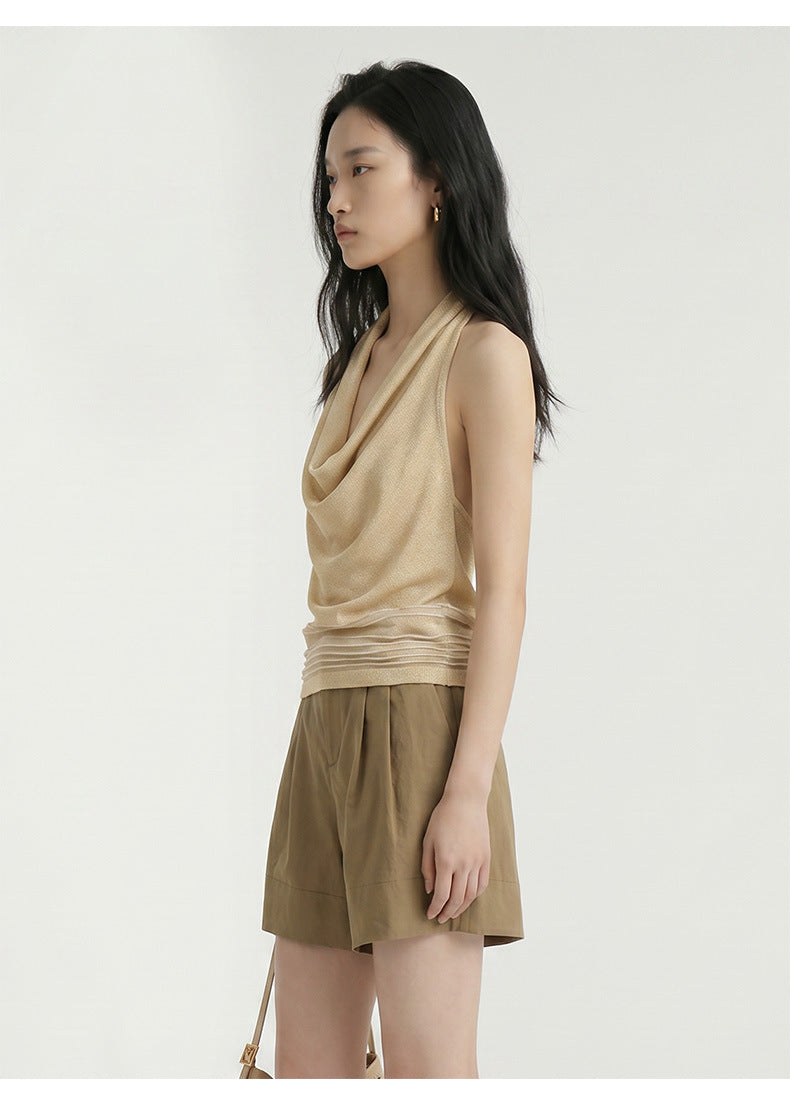 Halter Neck Swing Collar Camisole Backless Slim Fit Breathable Sleeveless Shirt