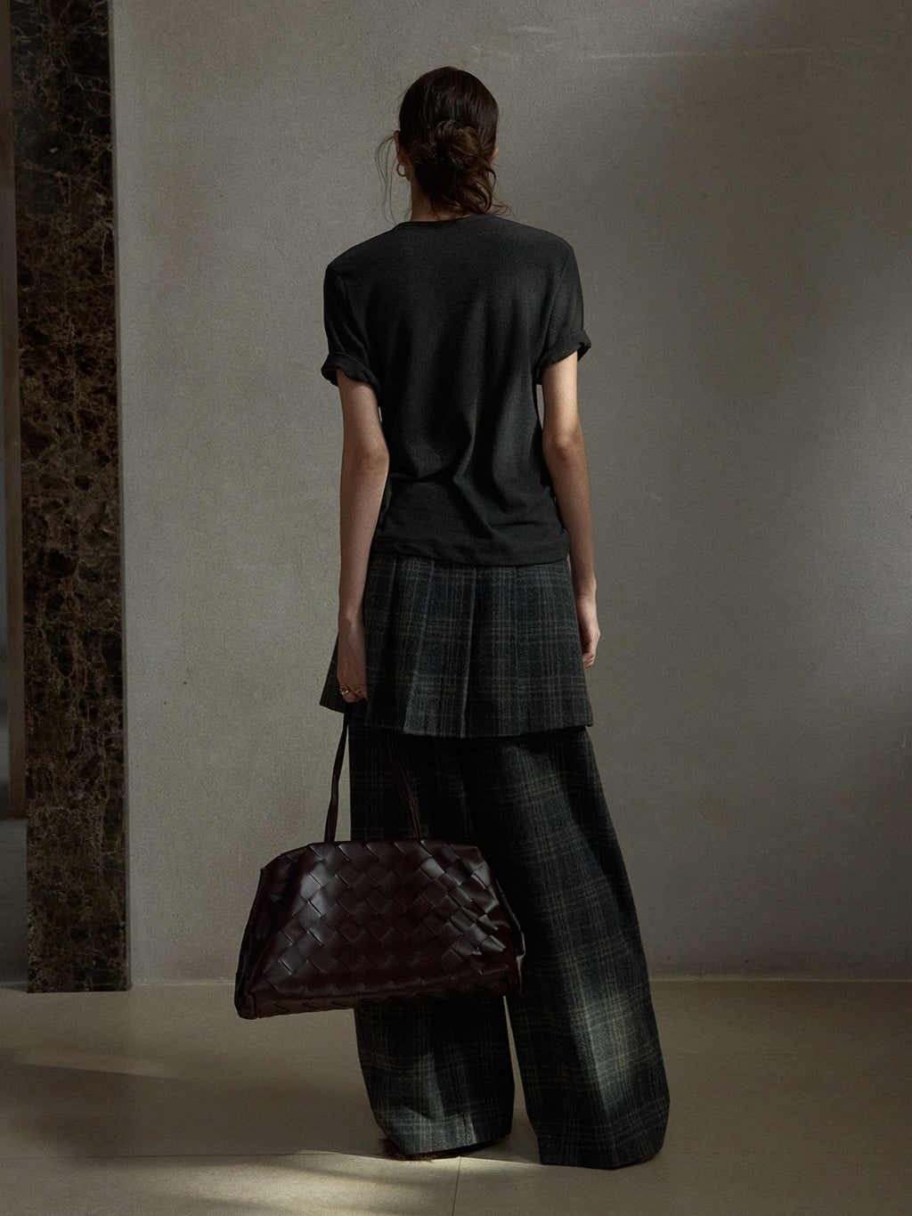 Wool Vintage Style Plaid Pleated Wide-Leg Pants (Pants Only)