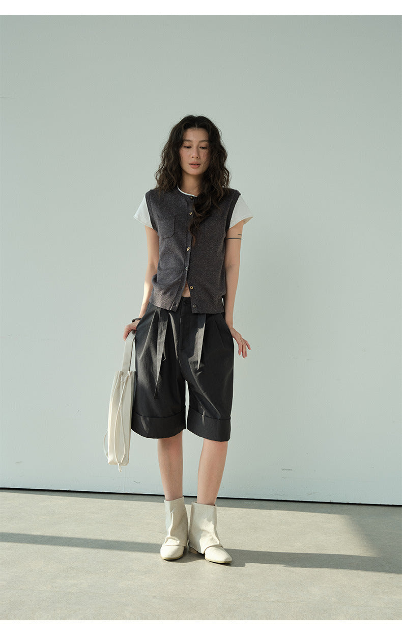A-Line Pleated Baggy Casual Shorts