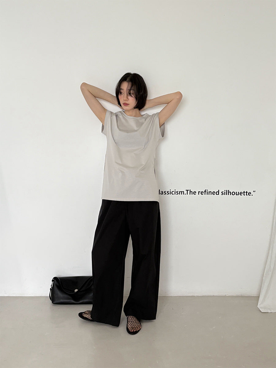 Versatile Drawstring Wide-Leg Curved Pants
