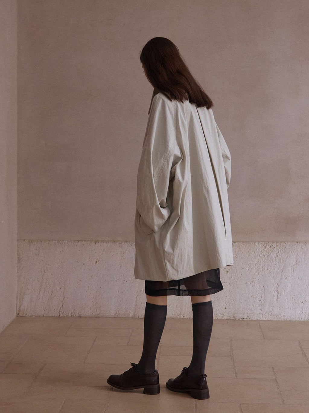 Illusion Double-layer Cocoon-shaped Structured Trench Coat