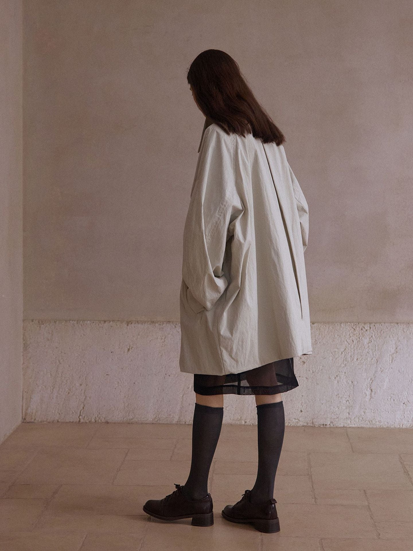 Illusion Double-layer Cocoon-shaped Structured Trench Coat