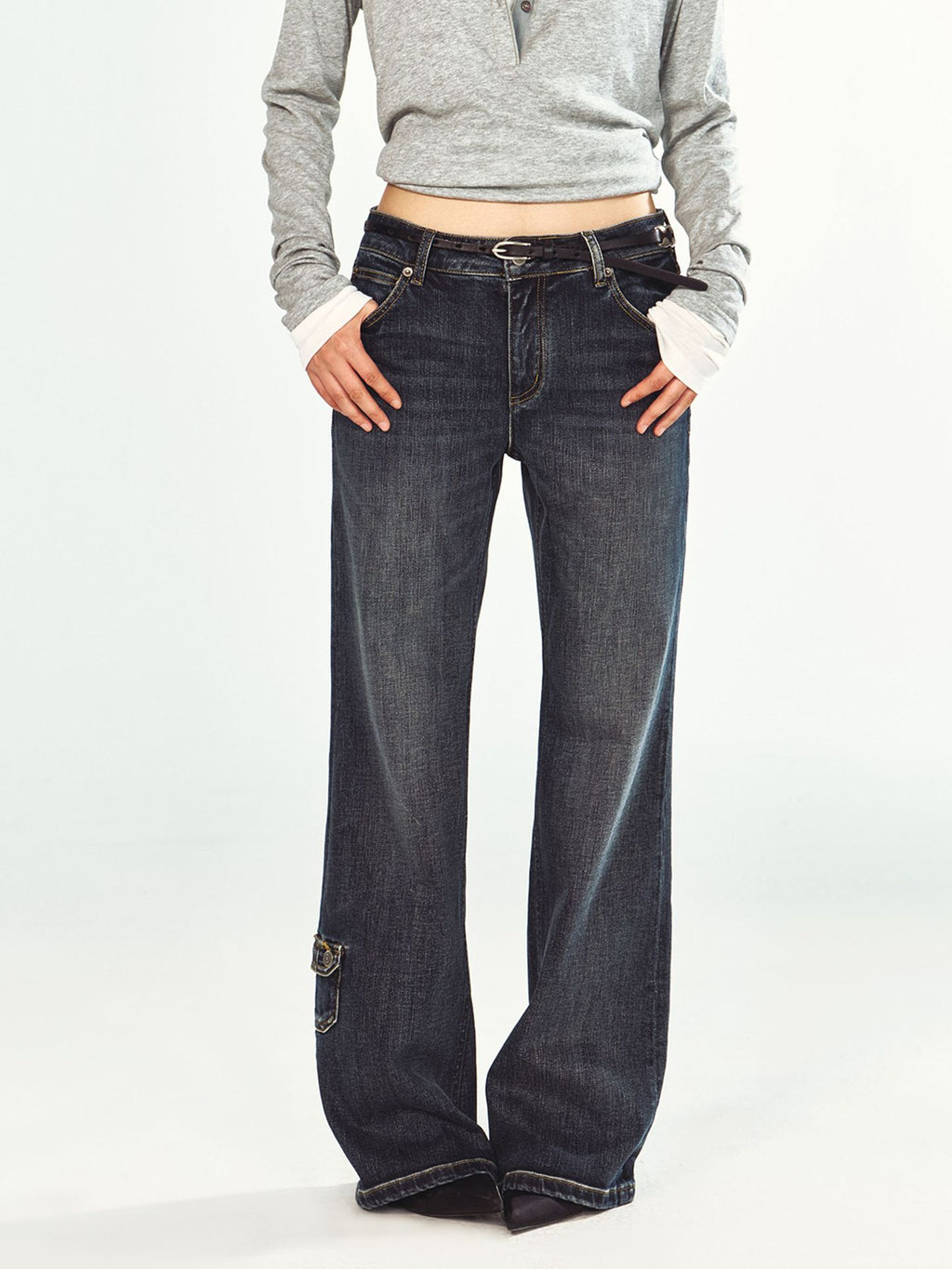 Vintage Style Straight-leg Jeans with Small PocketS