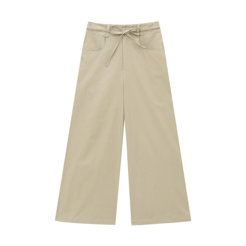 Wide-leg High-waist Solid Color Pants