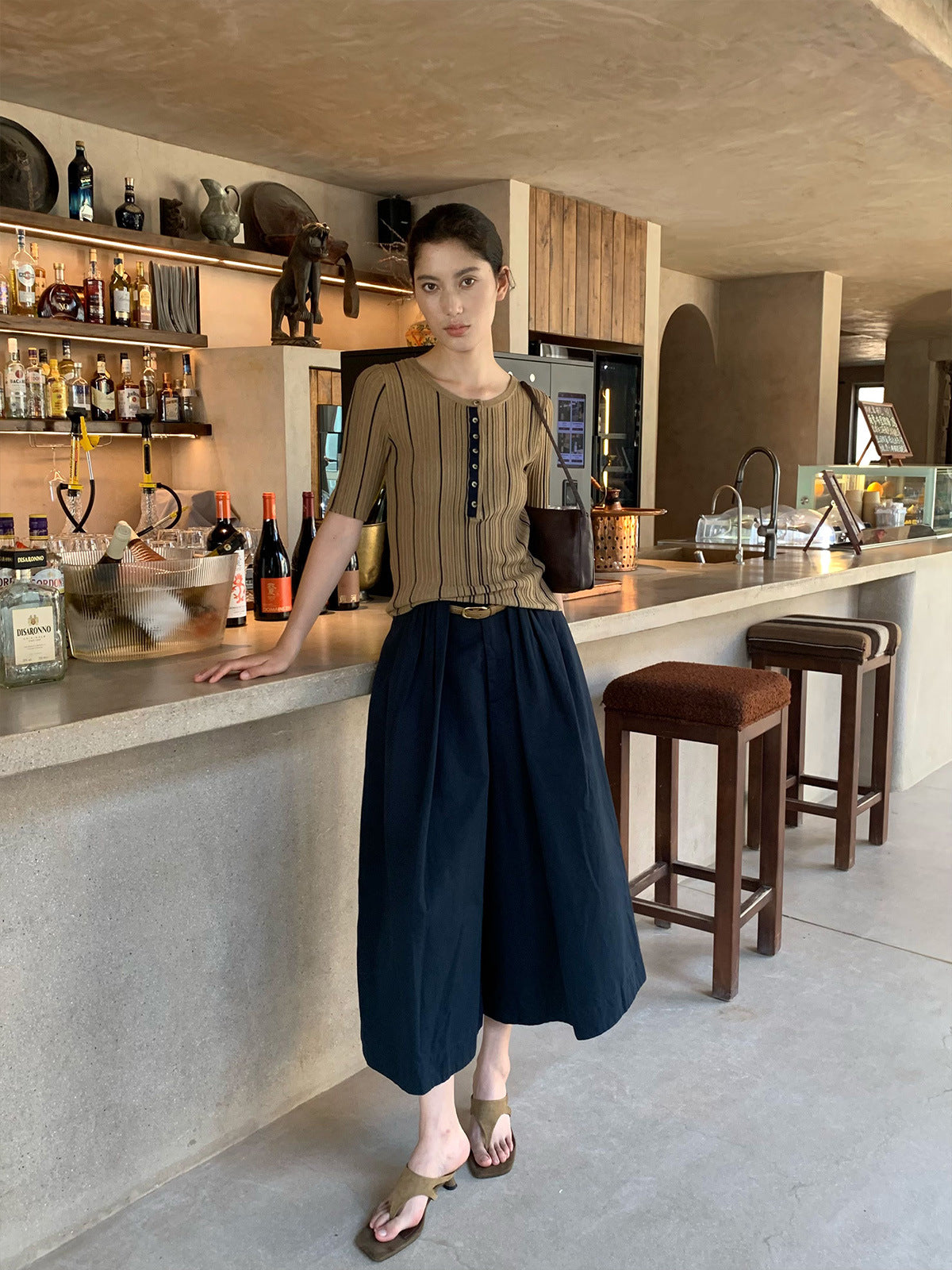 Pleated Cropped Wide-leg Large Pants