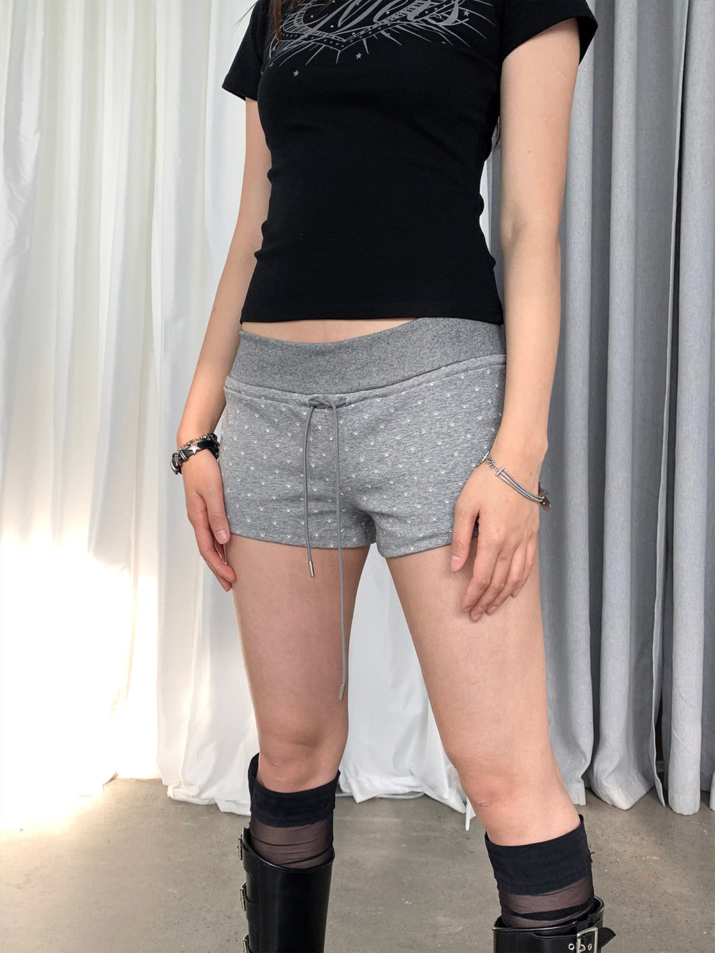 Cute Polka Dots Cotton Mini Sweat Shorts