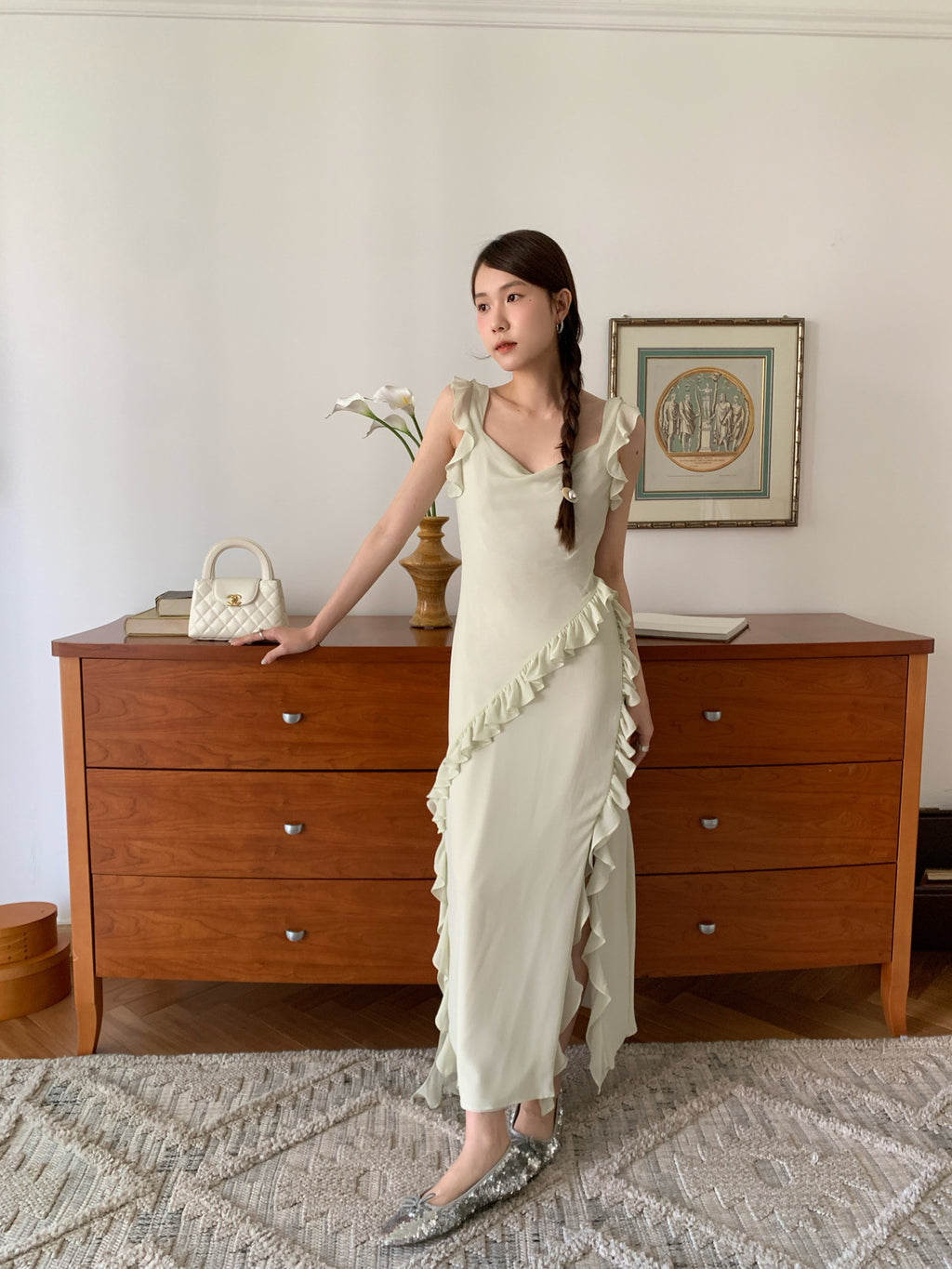 Ruffle Trim Sleeveless Maxi Dress