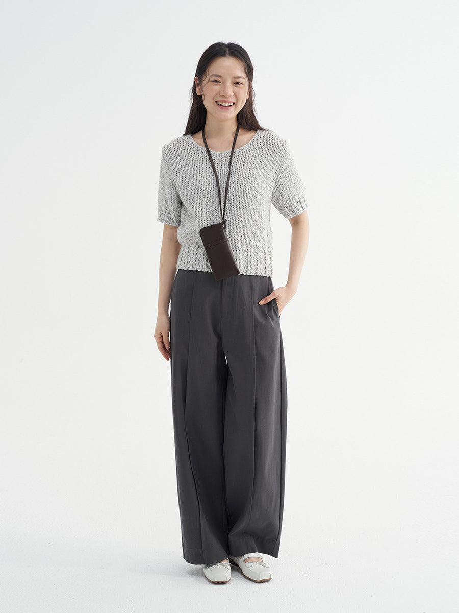 High Waist Double Pleated Straight Leg Tencel Trousers with Belt